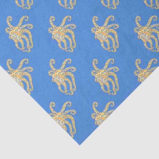 Blauw Octopus Glas in lood Tissuepapier (Detail)