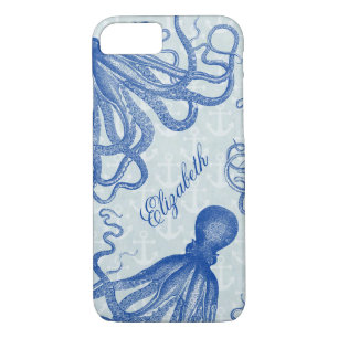  Blauw Octopus met Anchors Gepersonaliseerd iPhone 8/7 Hoesje
