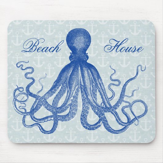  Blauw Octopus met Anchors Gepersonaliseerd Muismat (Voorkant)