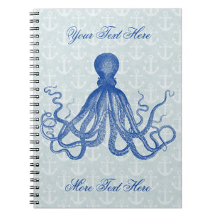  Blauw Octopus met Anchors Gepersonaliseerd Notitieboek