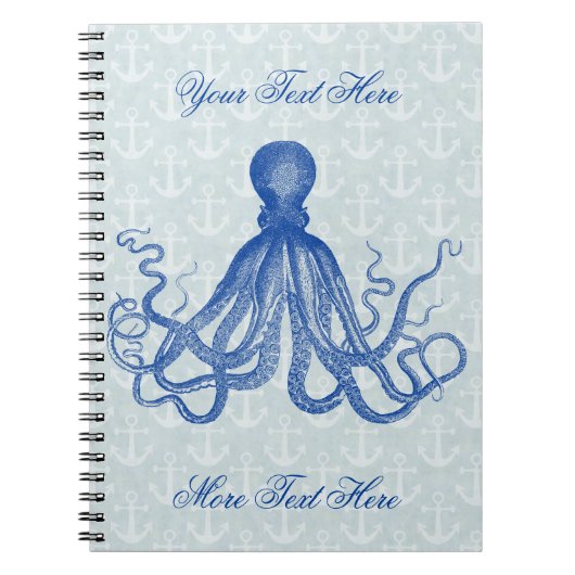  Blauw Octopus met Anchors Gepersonaliseerd Notitieboek (Voorkant)