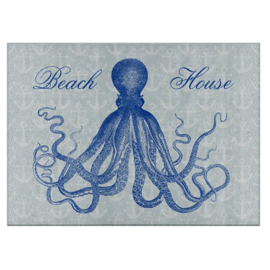 Blauw Octopus met Anchors Gepersonaliseerd Snijplank (Voorkant)