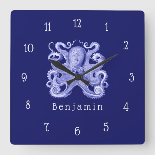 Blauw Octopus Nautical Coastal Beach House Name Vierkante Klok (Voorkant)