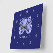 Blauw Octopus Nautical Coastal Beach House Name Vierkante Klok (Hoek)