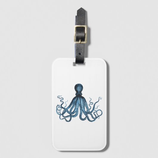 Blauw octopus nautical design bagagelabel (Voorkant (verticaal))