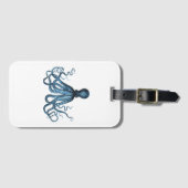Blauw octopus nautical design bagagelabel (Voorkant (horizontaal))