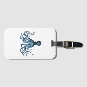Blauw octopus nautical design bagagelabel