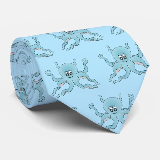 Blauw Octopus Ontwerp Stropdas (Opgerold)