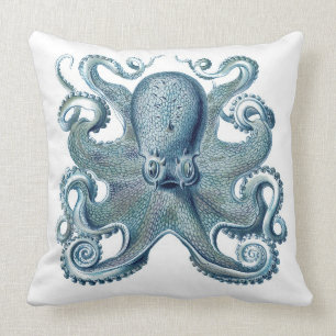 Blauw octopus op wit, neutraal Sierkussen