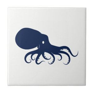 Blauw octopus op witte keramische tegel tegeltje