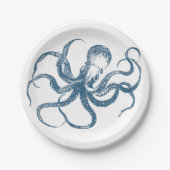 Blauw Octopus papier borden Papieren Bordje (Voorkant)
