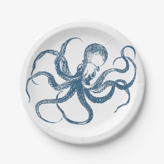 Blauw Octopus papier borden Papieren Bordje (Voorkant)