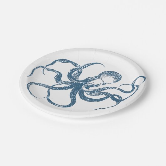 Blauw Octopus papier borden Papieren Bordje (Gekanteld)