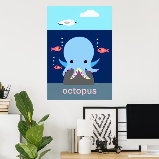 Blauw Octopus Poster (Thuiskantoor)