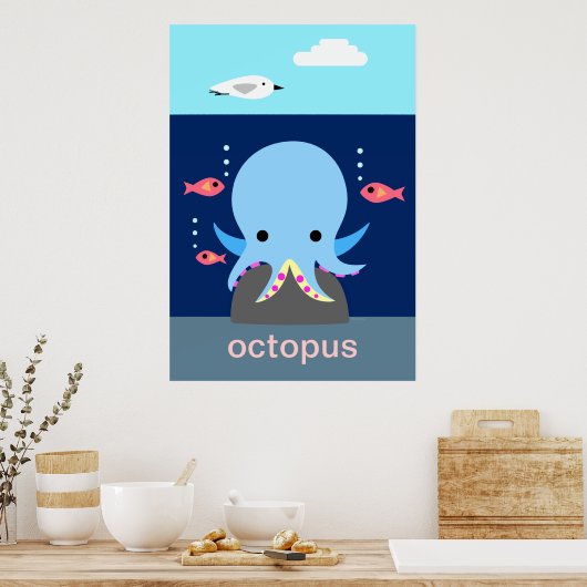 Blauw Octopus Poster (Keuken)