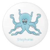 Blauw Octopusontwerp Persoonlijk Keramische Knop (Voorkant)