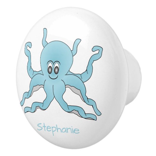 Blauw Octopusontwerp Persoonlijk Keramische Knop (Rechts)