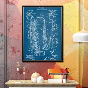 Blauw   Octrooi op saxofoon Poster