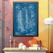 Blauw | Octrooi op saxofoon Poster