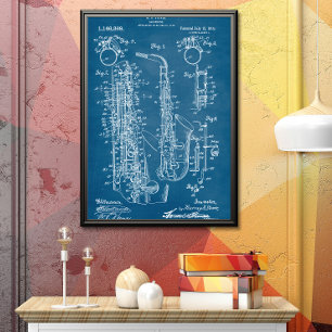 Blauw   Octrooi op saxofoon Poster