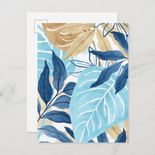 Blauw Oerwoud bladeren Briefkaart (Voorkant / Achterkant)