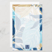 Blauw Oerwoud bladeren Briefpapier (Voorkant / Achterkant)