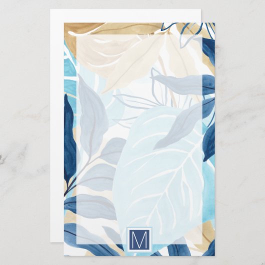 Blauw Oerwoud bladeren Briefpapier (Voorkant / Achterkant)