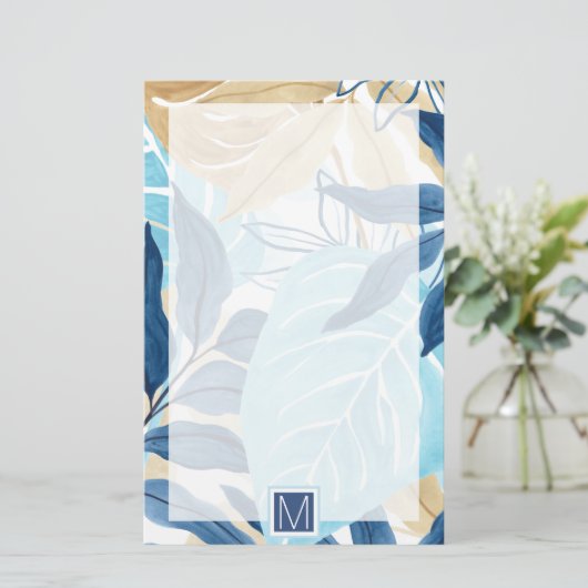 Blauw Oerwoud bladeren Briefpapier (Staand voorkant)