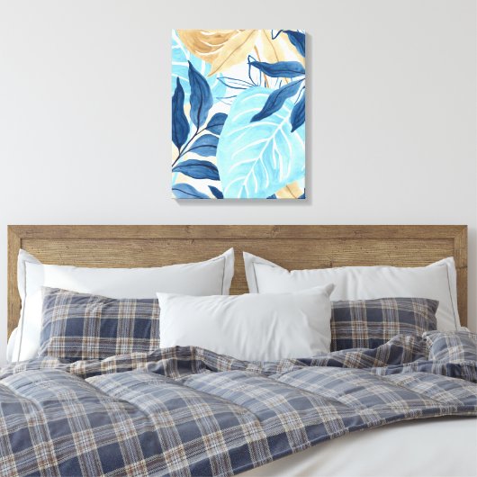 Blauw Oerwoud bladeren Canvas Afdruk (Insitu (Slaapkamer))