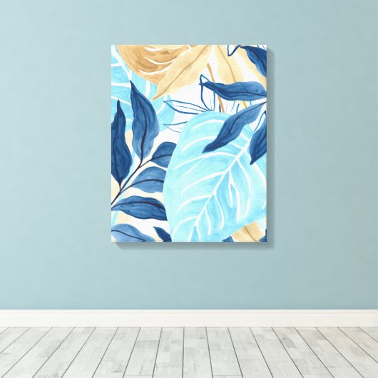 Blauw Oerwoud bladeren Canvas Afdruk (Insitu (Houten vloer))