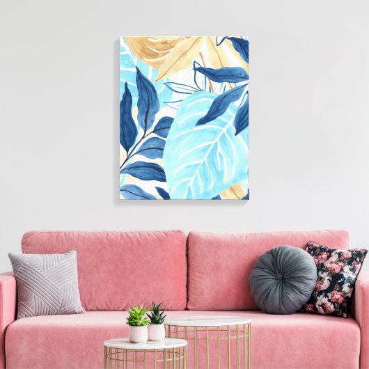 Blauw Oerwoud bladeren Canvas Afdruk (Insitu (Woonkamer))