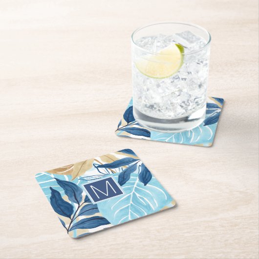 Blauw Oerwoud bladeren Kartonnen Onderzetters (Insitu)