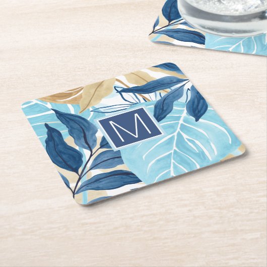 Blauw Oerwoud bladeren Kartonnen Onderzetters (Schuin)