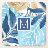 Blauw Oerwoud bladeren Kartonnen Onderzetters (Voorkant)