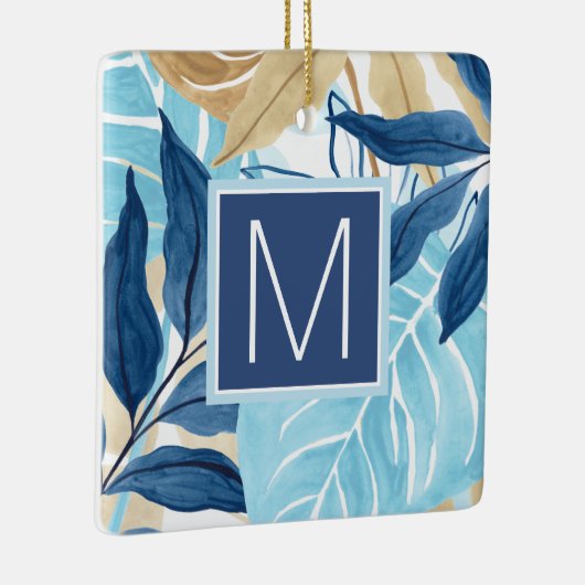 Blauw Oerwoud bladeren Keramisch Ornament (Rechts)