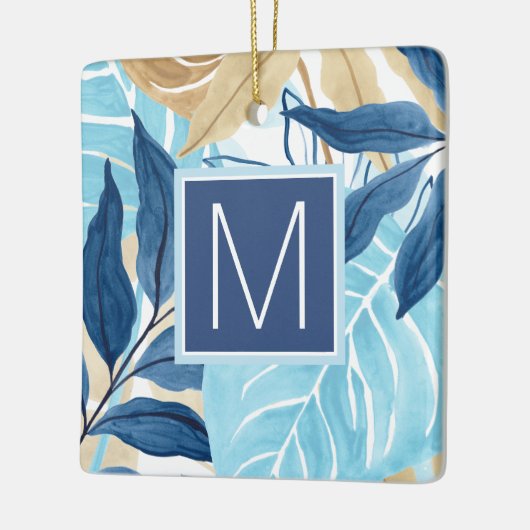 Blauw Oerwoud bladeren Keramisch Ornament (Links)