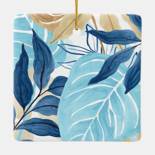 Blauw Oerwoud bladeren Keramisch Ornament (Achterkant)