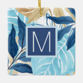 Blauw Oerwoud bladeren Keramisch Ornament (Voorkant)