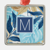 Blauw Oerwoud bladeren Metalen Ornament (Voorkant)