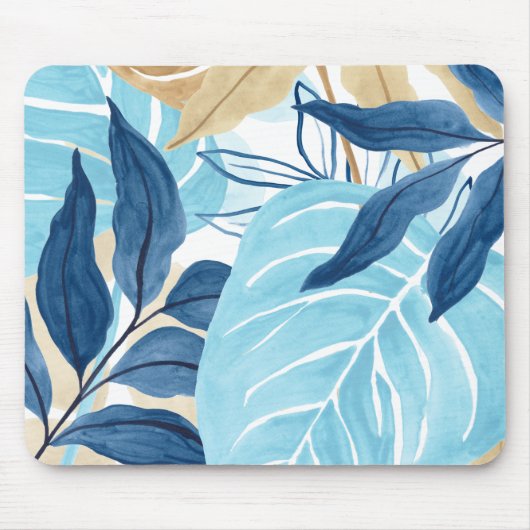 Blauw Oerwoud bladeren Muismat (Voorkant)