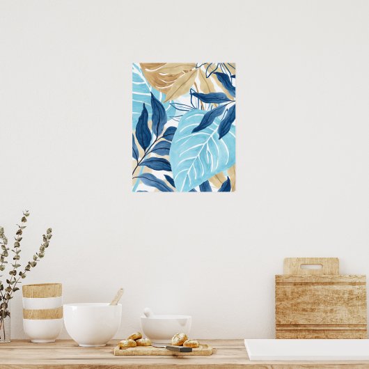 Blauw Oerwoud bladeren Poster (Keuken)