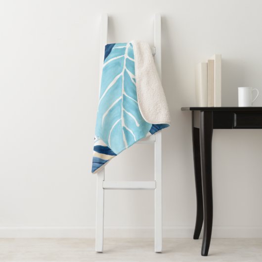 Blauw Oerwoud bladeren Sherpa Deken (In situ)