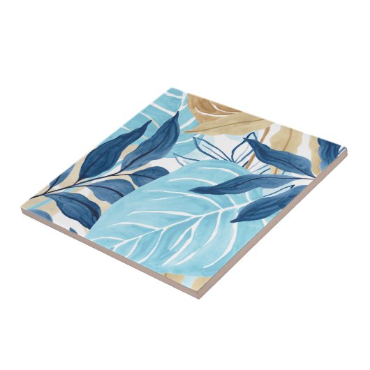 Blauw Oerwoud bladeren Tegeltje (Zijkant)