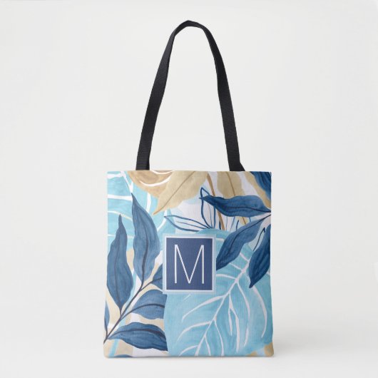 Blauw Oerwoud bladeren Tote Bag (Voorkant)