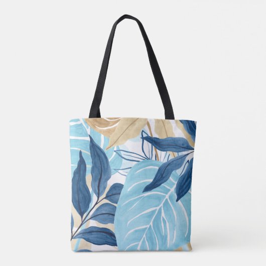 Blauw Oerwoud bladeren Tote Bag (Achterkant)