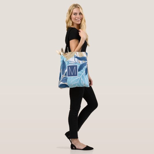 Blauw Oerwoud bladeren Tote Bag (Op model)