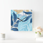 Blauw Oerwoud bladeren Vierkante Klok (Huis)