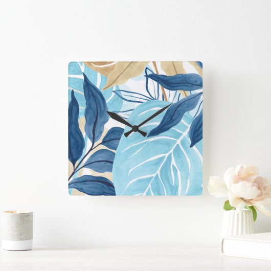Blauw Oerwoud bladeren Vierkante Klok (Huis)
