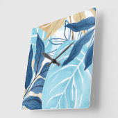 Blauw Oerwoud bladeren Vierkante Klok (Hoek)