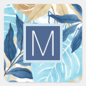 Blauw Oerwoud bladeren Vierkante Sticker (Voorkant)